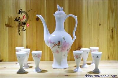 四川成都景德镇手绘水点桃花酒具 丹帆厂家批发